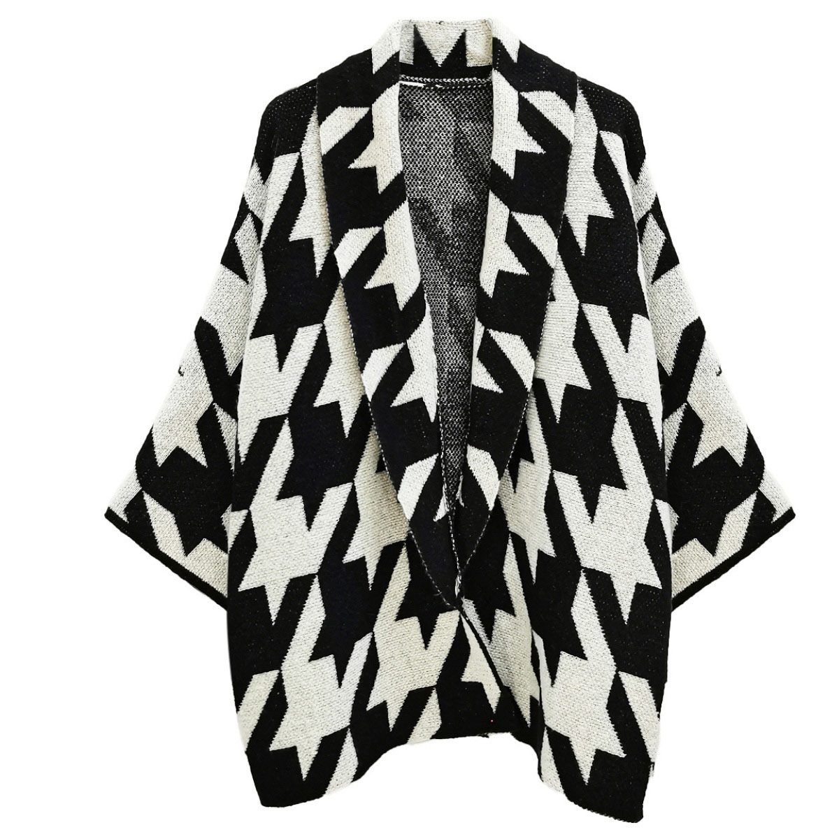 Cardigan Houndstooth Knit Black White for Women