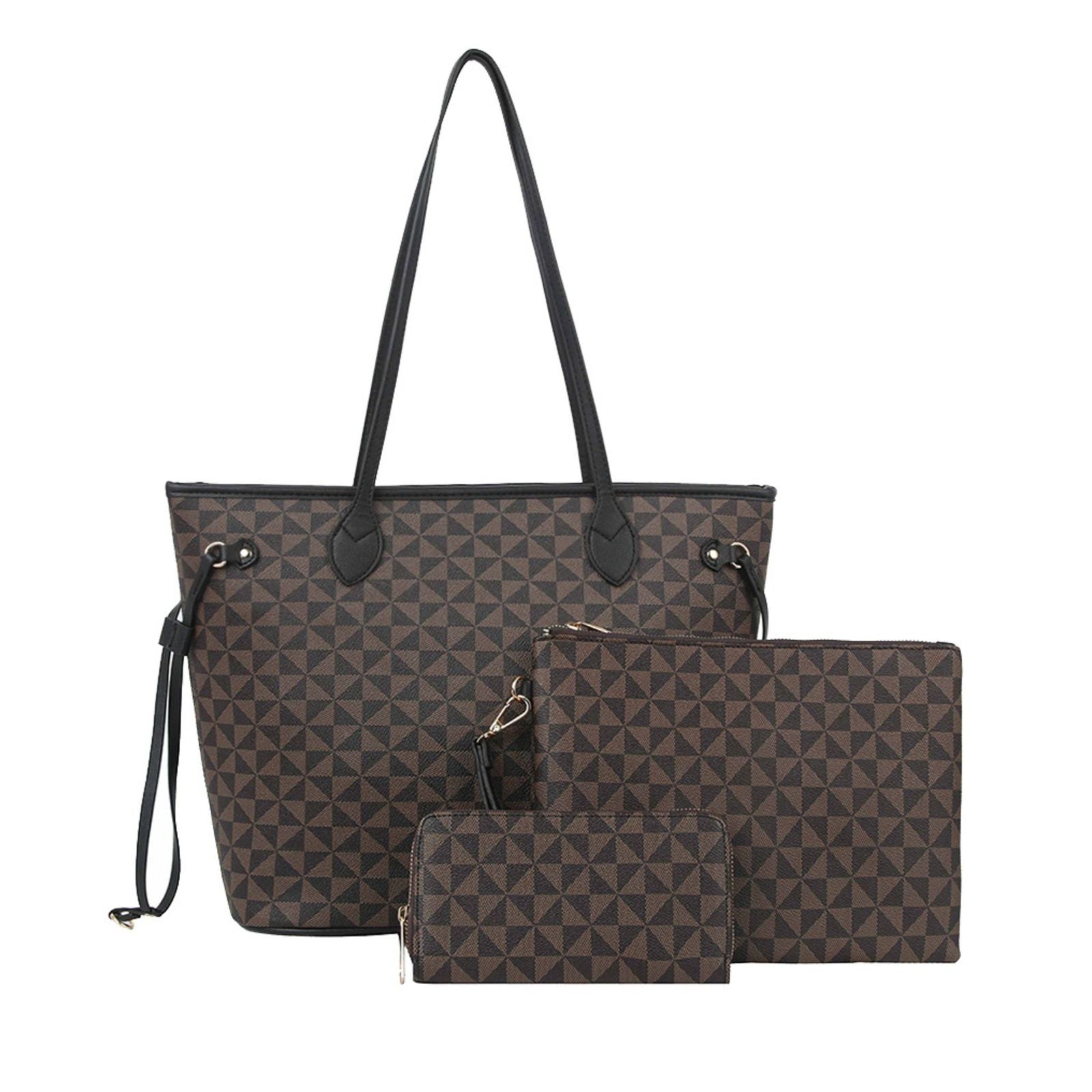 Tote Brown Diamond Plaid 3 Pcs Shoulder Bag Set