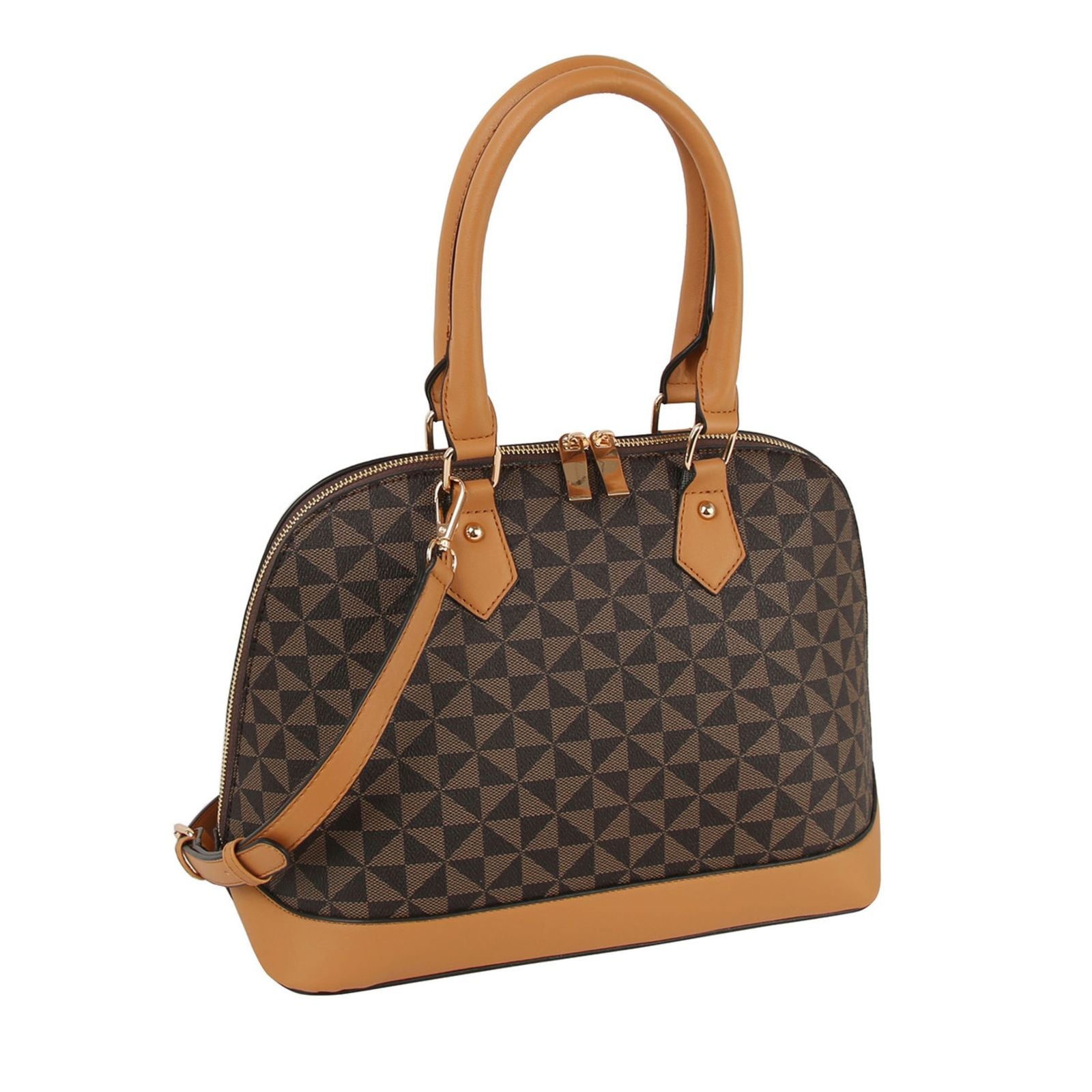 Handbag Brown Diamond Plaid Structured Satchel Bag