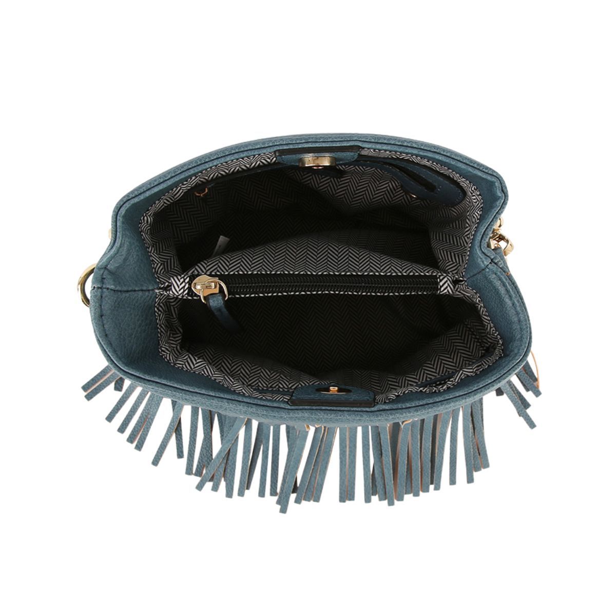 Purse Denim Blue Leather Fringe Bag for Women