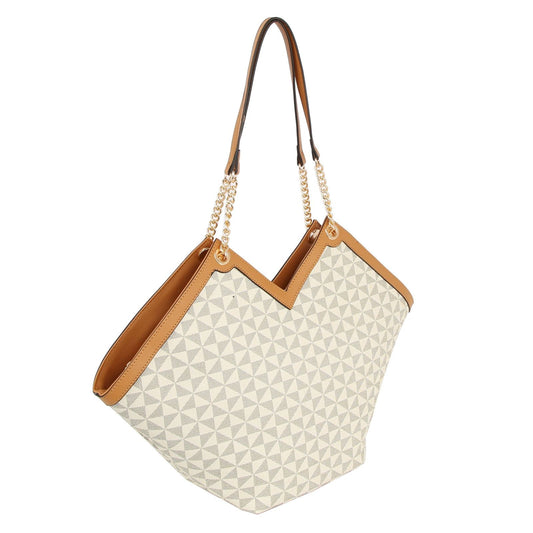 Tote Beige Diamond Plaid Geometric Shoulder Bag