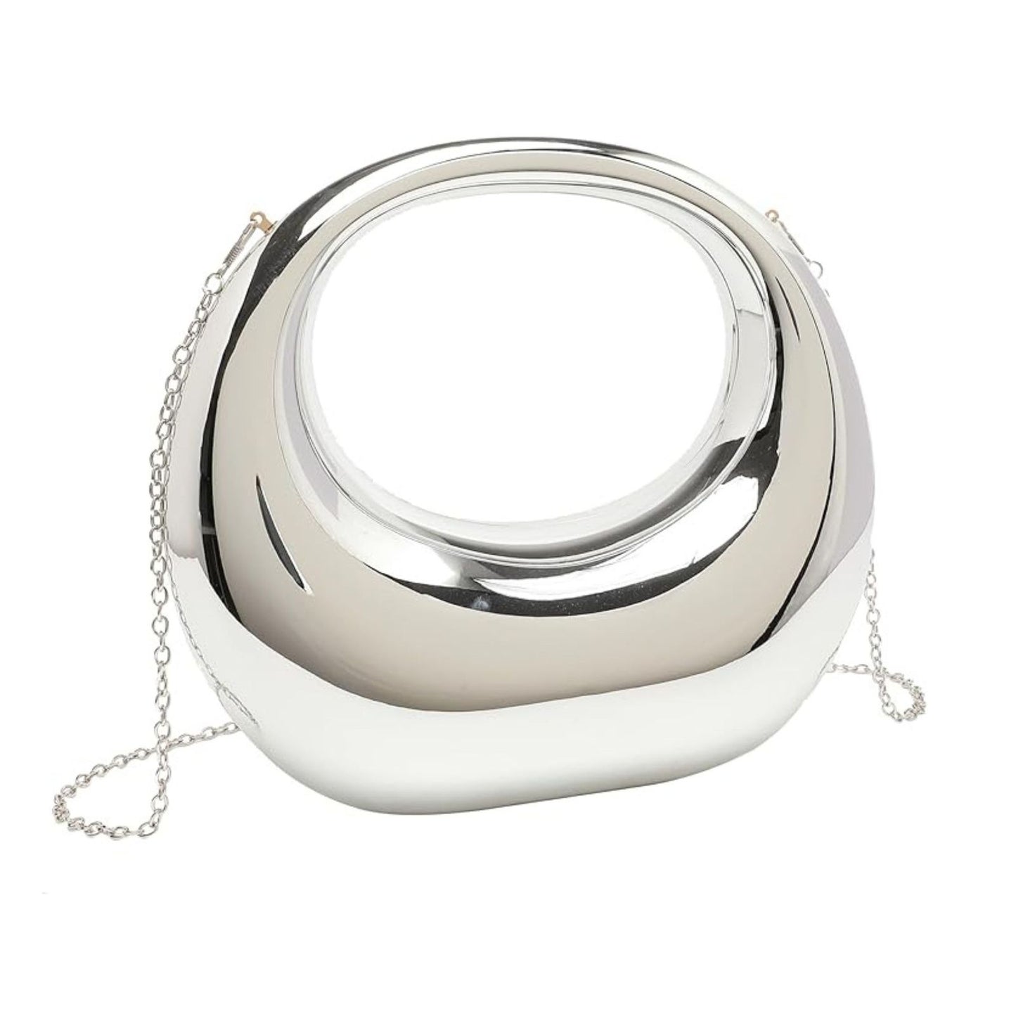 Handbag Silver Mirror Crescent Moon Evening Bag