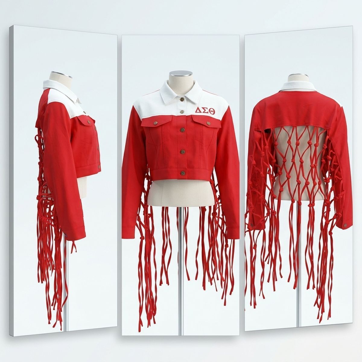 DST Apparel 2XL Red White Denim Fringe Jacket