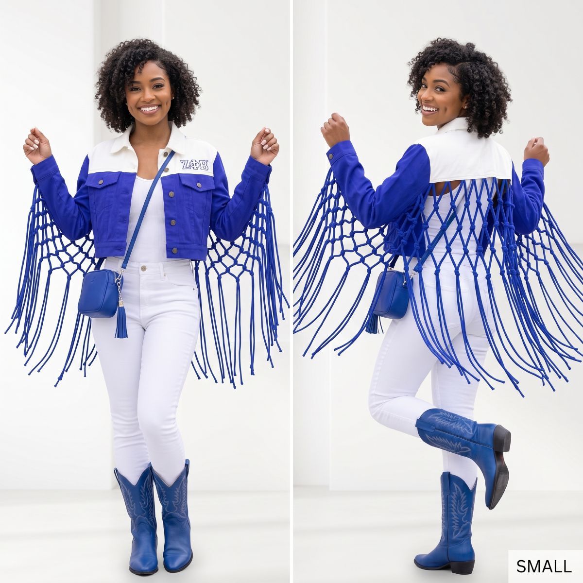 ZPB Apparel Small Blue White Denim Fringe Jacket