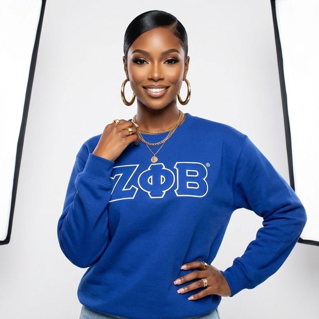 ZPB Greek Gear XL Blue Embroidered Crew Sweatshirt