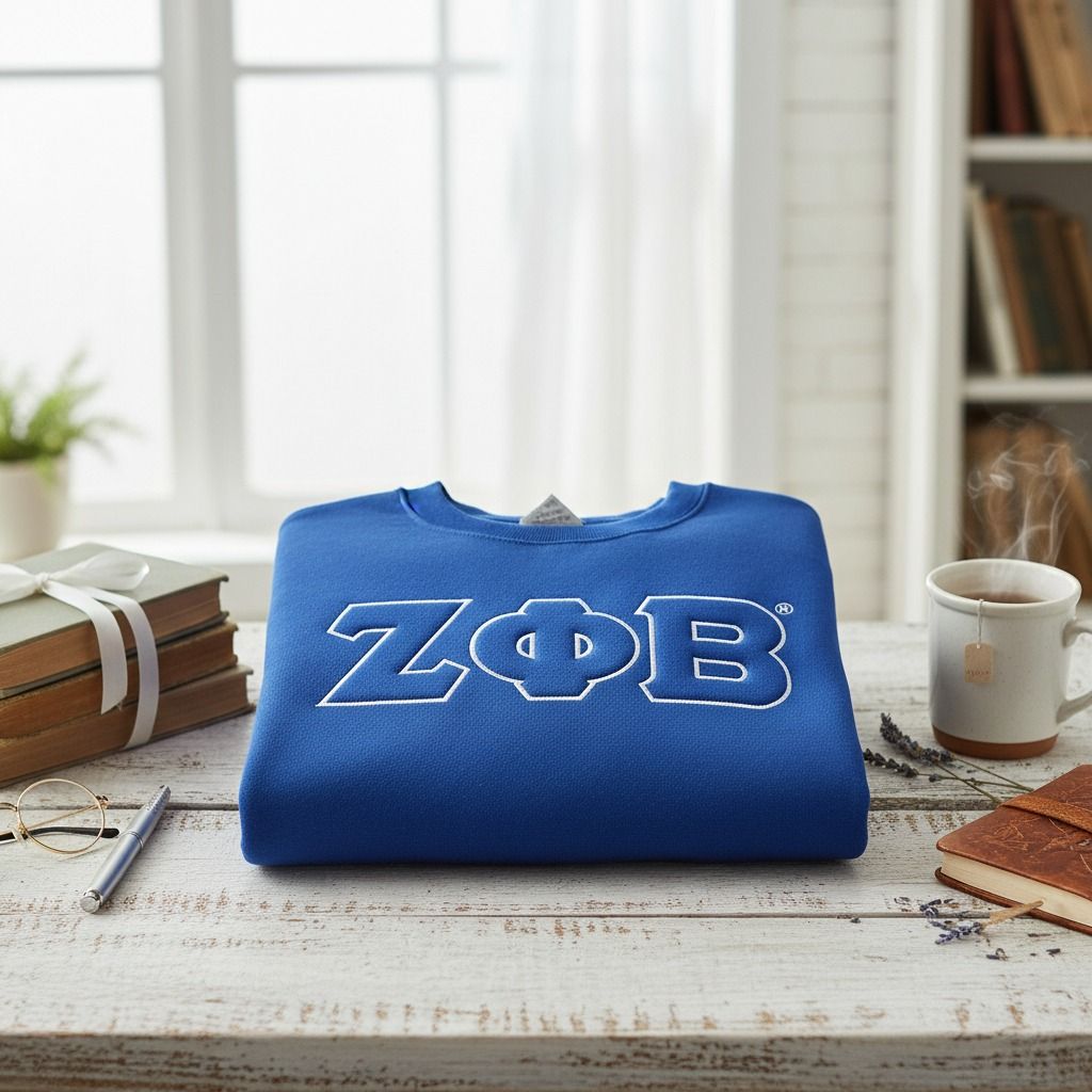 ZPB Greek Gear M Blue Embroidered Crew Sweatshirt