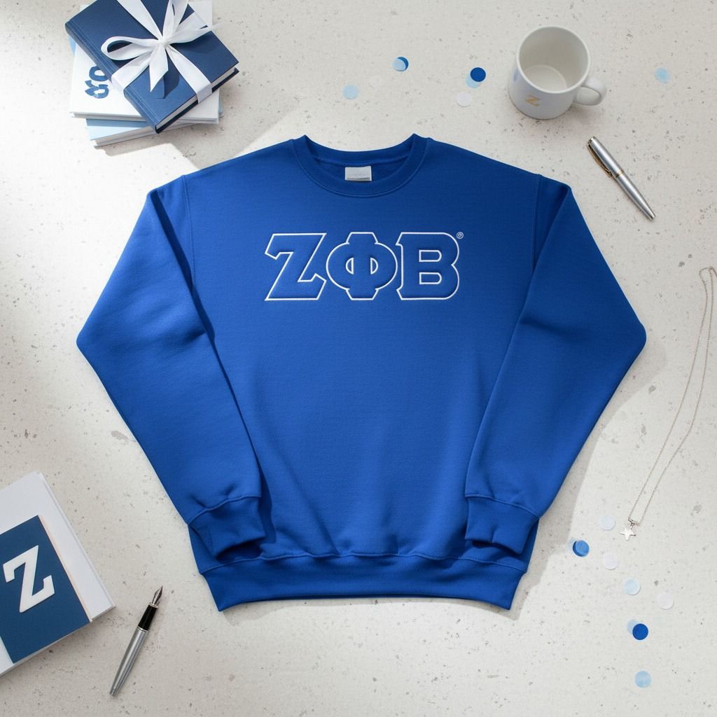 ZPB Greek Gear M Blue Embroidered Crew Sweatshirt