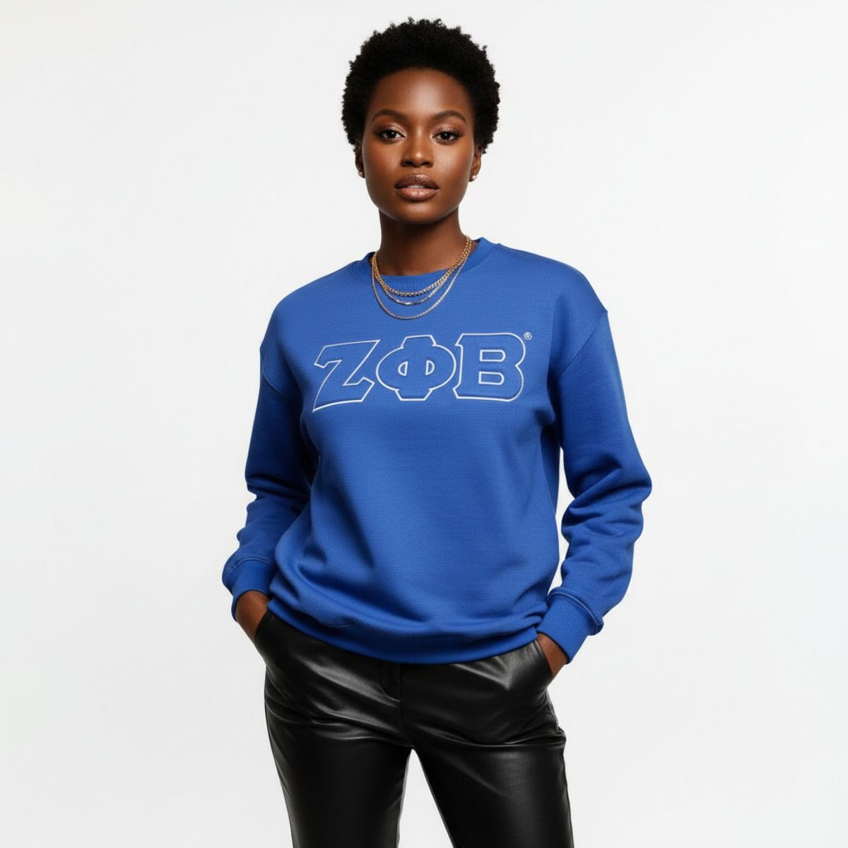 ZPB Greek Gear M Blue Embroidered Crew Sweatshirt