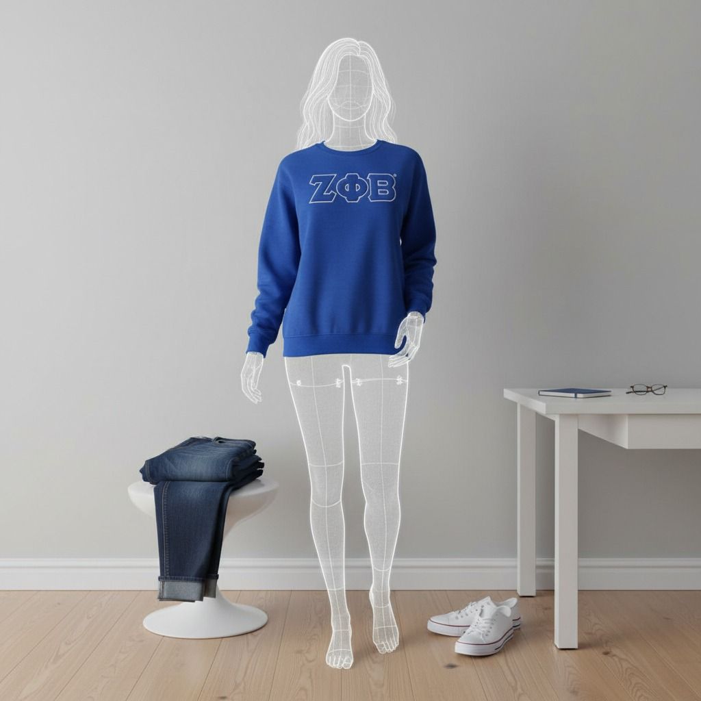 ZPB Greek Gear M Blue Embroidered Crew Sweatshirt