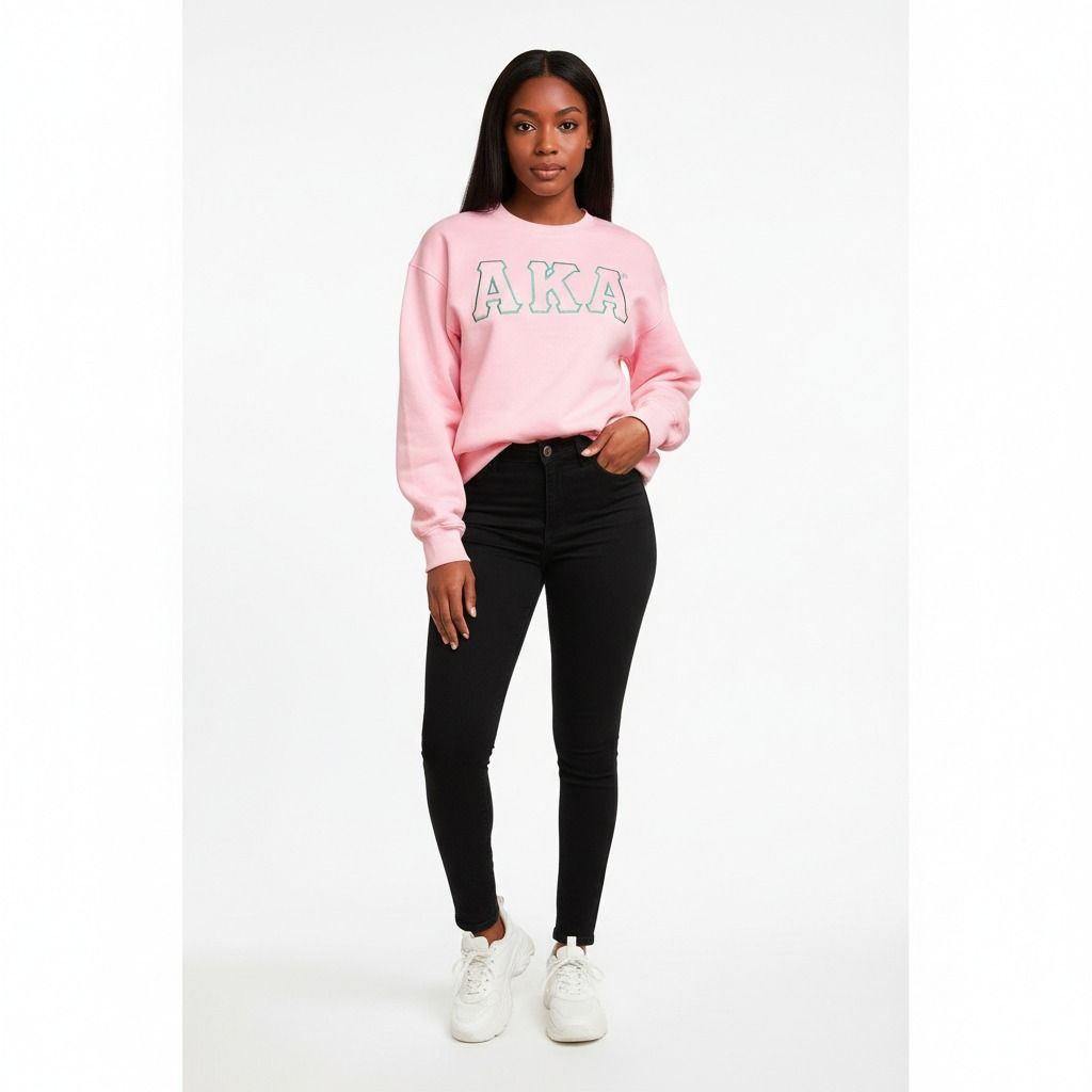 AKA Greek Gear M Pink Embroidered Crew Sweatshirt