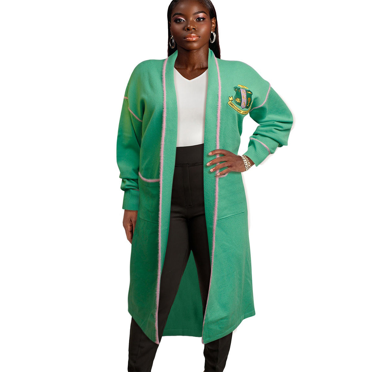 AKA Sorority Small Green Long Duster Cardigan