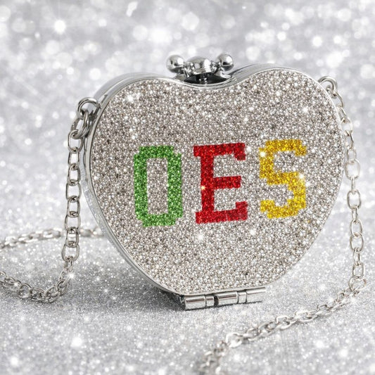 OES Mini Rhinestone Heart Crossbody Compact