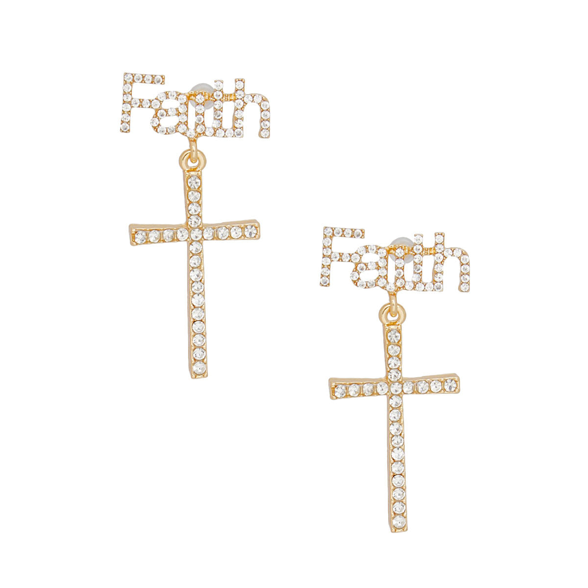 Drop Gold Faith and Cross Earrings for Women