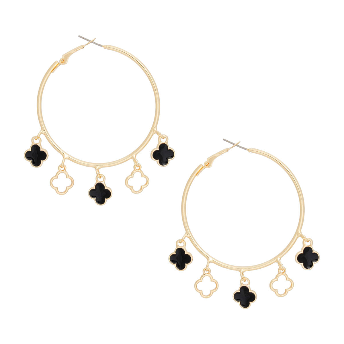 Hoops Gold Black Clover Dangle Charms Earrings