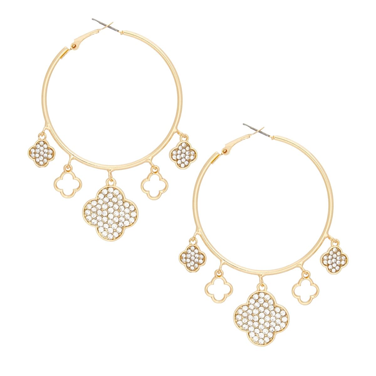 Hoops Gold Pave Quatrefoil Dangle Earrings Women