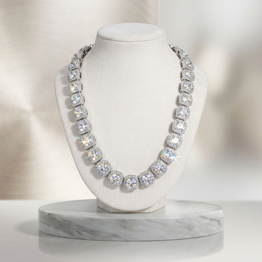 Tennis Silver Cushion Cut Crystal Luxe Necklace