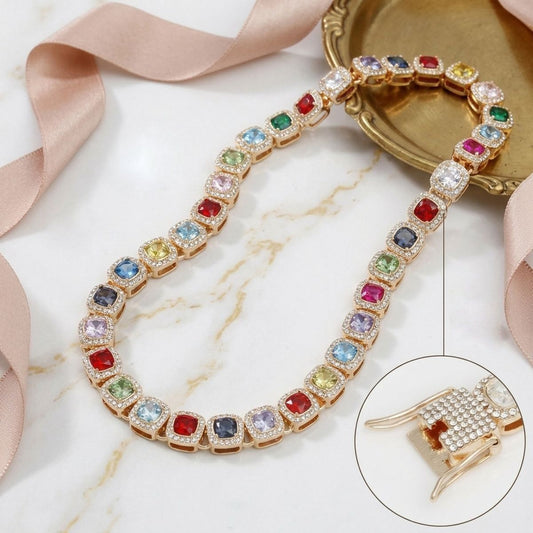 Tennis Colorful Cushion Cut Crystal Luxe Necklace