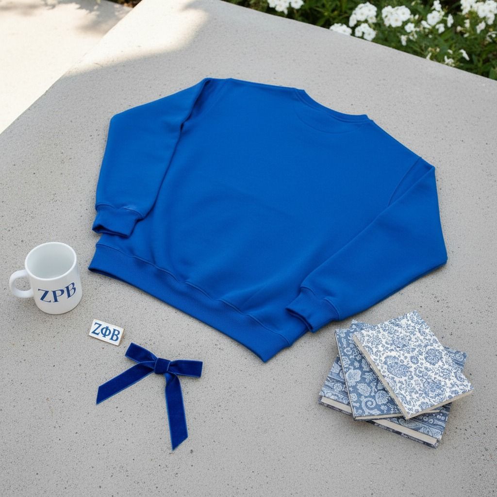 ZPB Greek Gear M Blue Embroidered Crew Sweatshirt