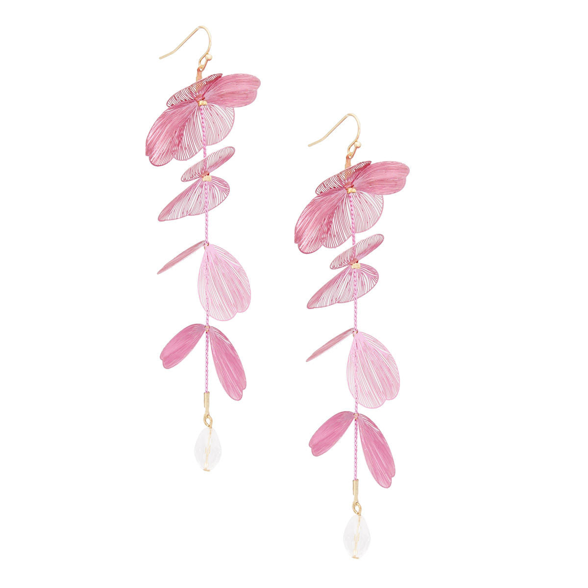 Fish Hook Pink Filigree Petal Dangle Earrings