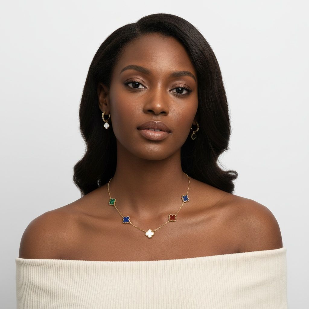 Chain Colorful 5 Motif Quatrefoil Clover Necklace