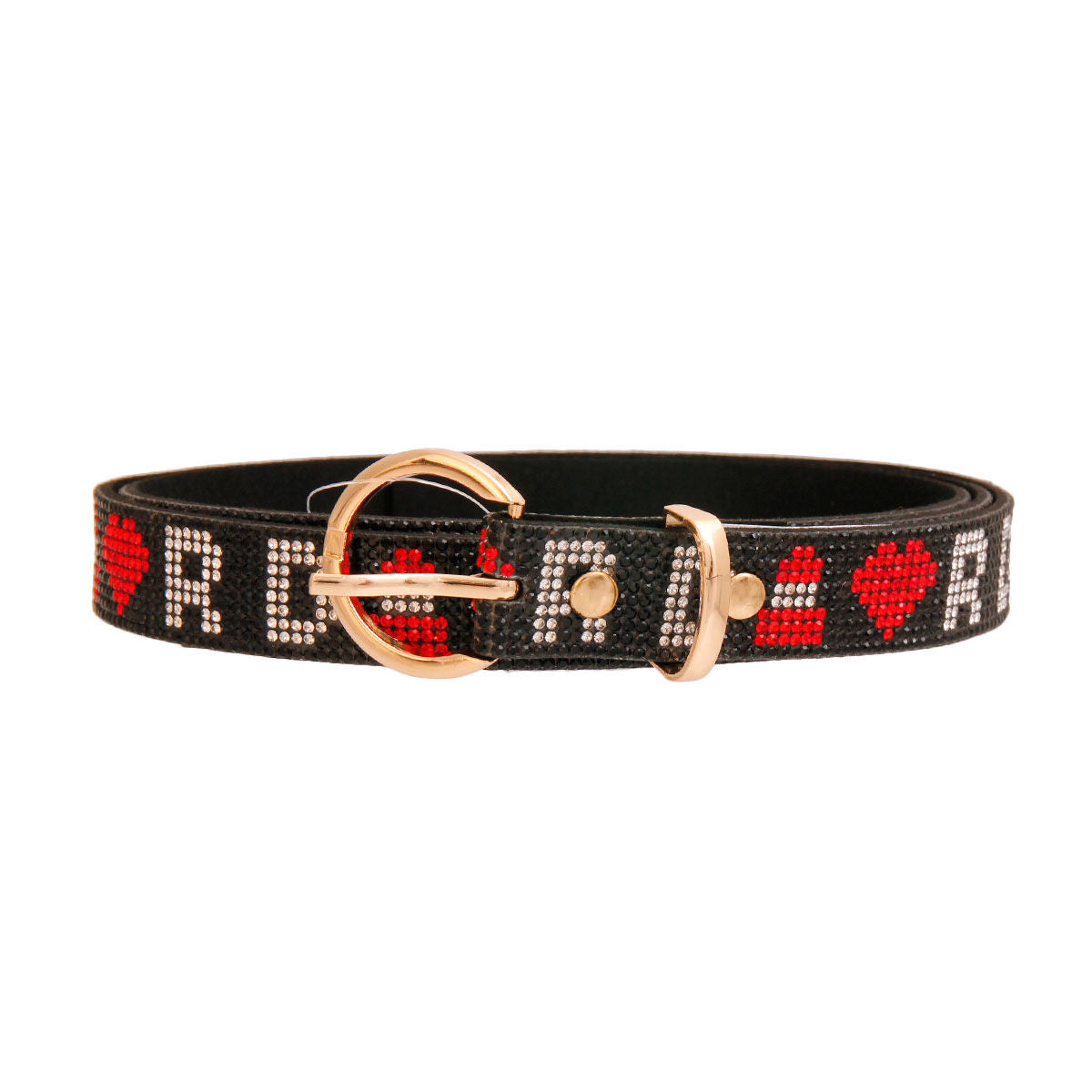 Designer Inspired Red Black Rhinestone Belt