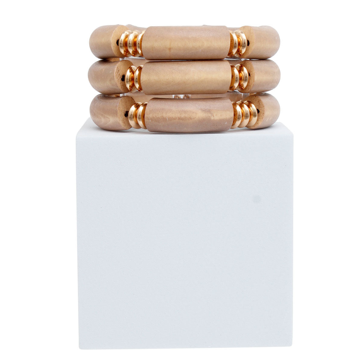 Brown Wood Tube Stretch Bangle Set