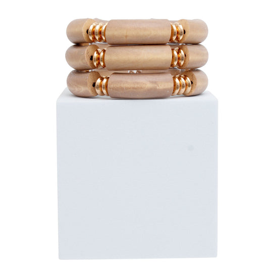 Brown Wood Tube Stretch Bangle Set