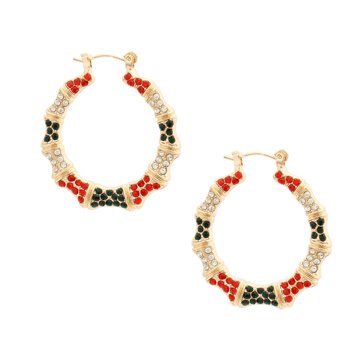 Red and Green Bling Thin Bamboo Hoops