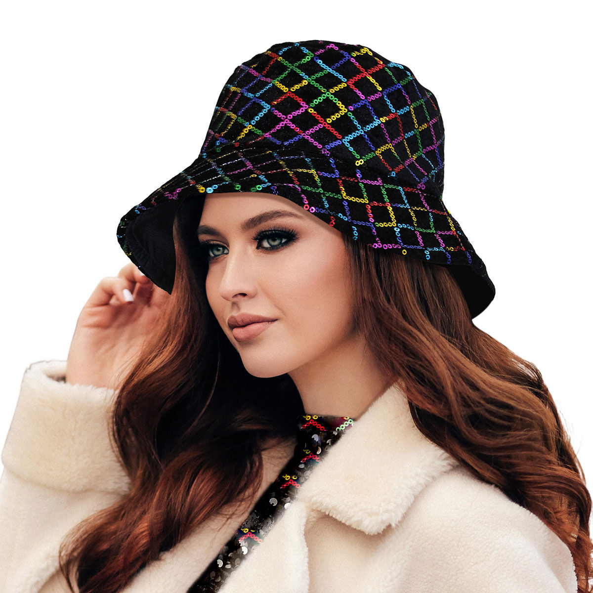 Multi Color Sequin Diamond Stitch Bucket Hat