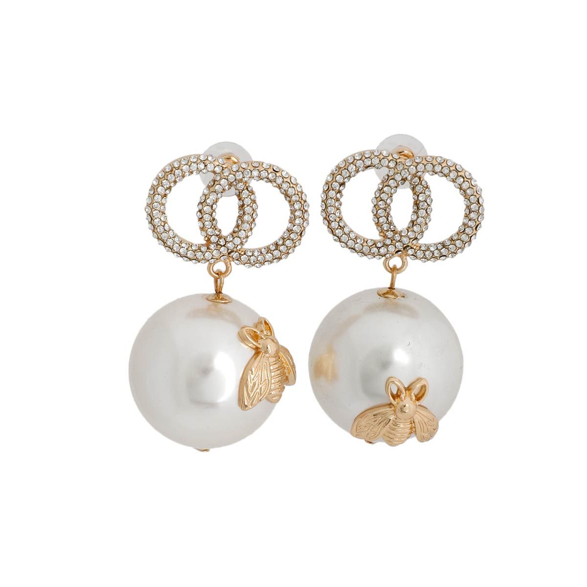 Gold Infinity Stud Jumbo Pearl Earrings