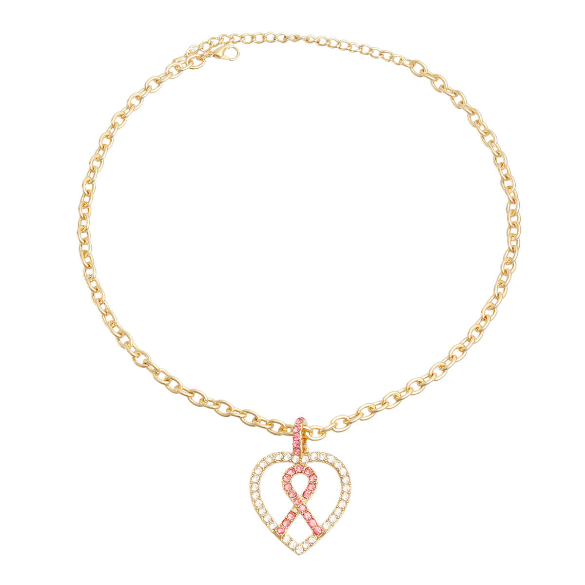 Pink Ribbon Clear Heart Necklace