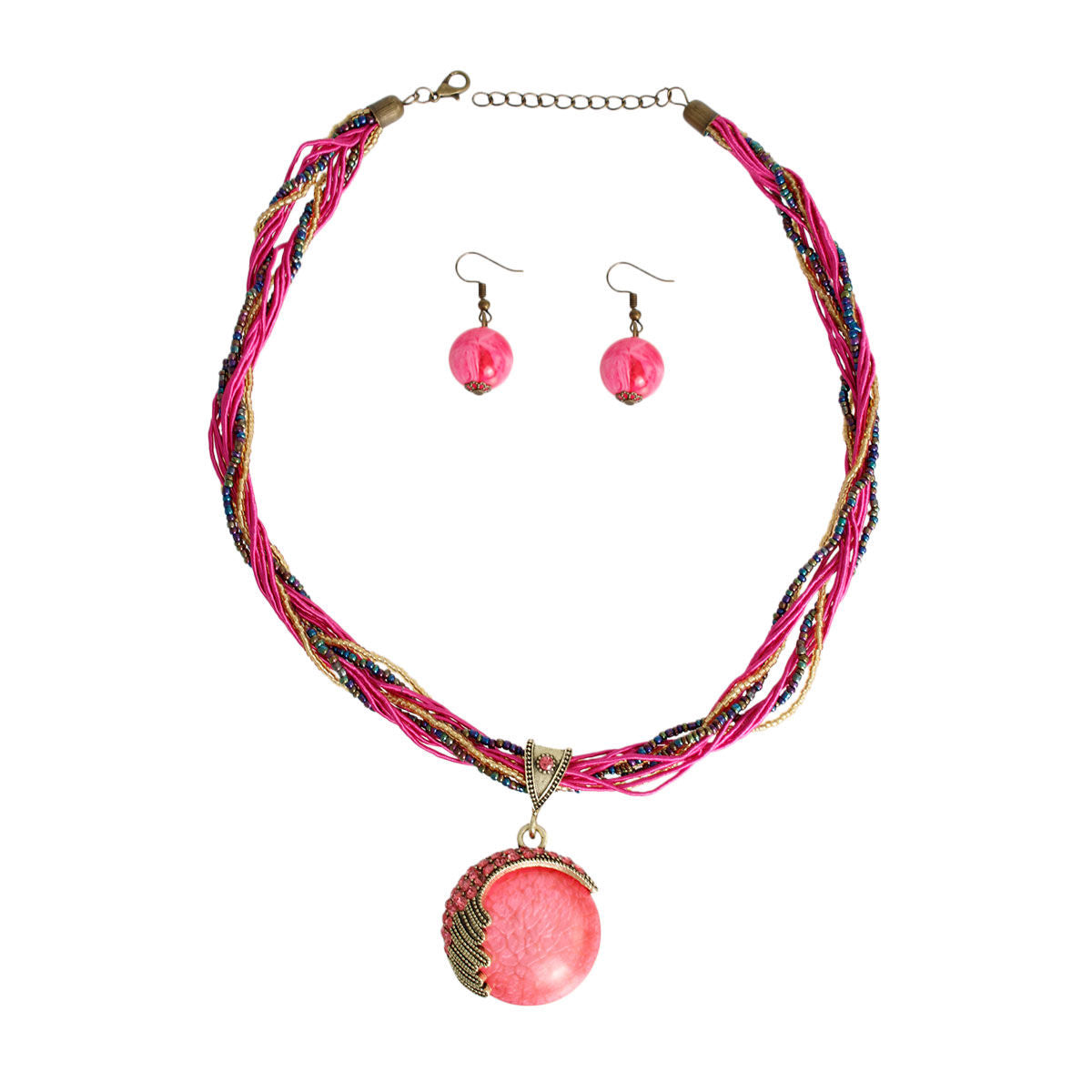 Pink Cord Bead Pendant Necklace