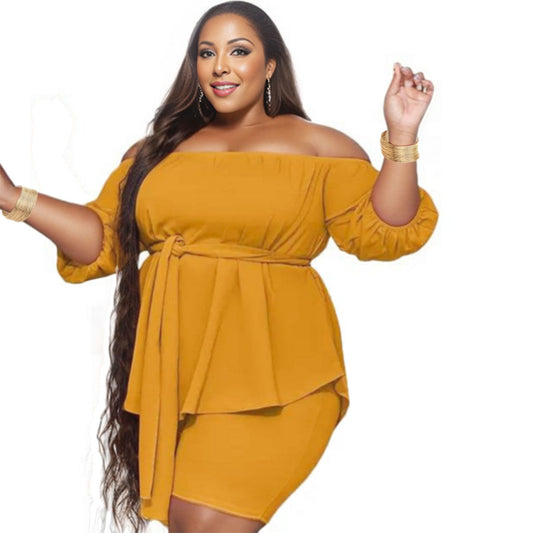 3XL Mustard Off-Shoulder Shorts Set