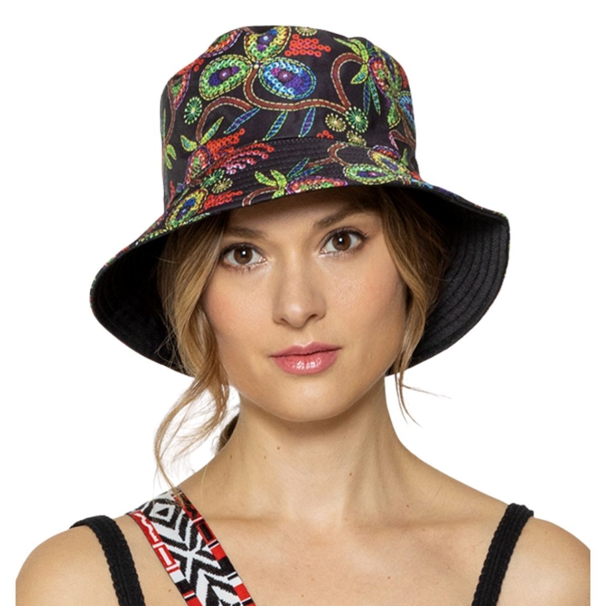 Black Paisley Color Reversible Bucket Hat