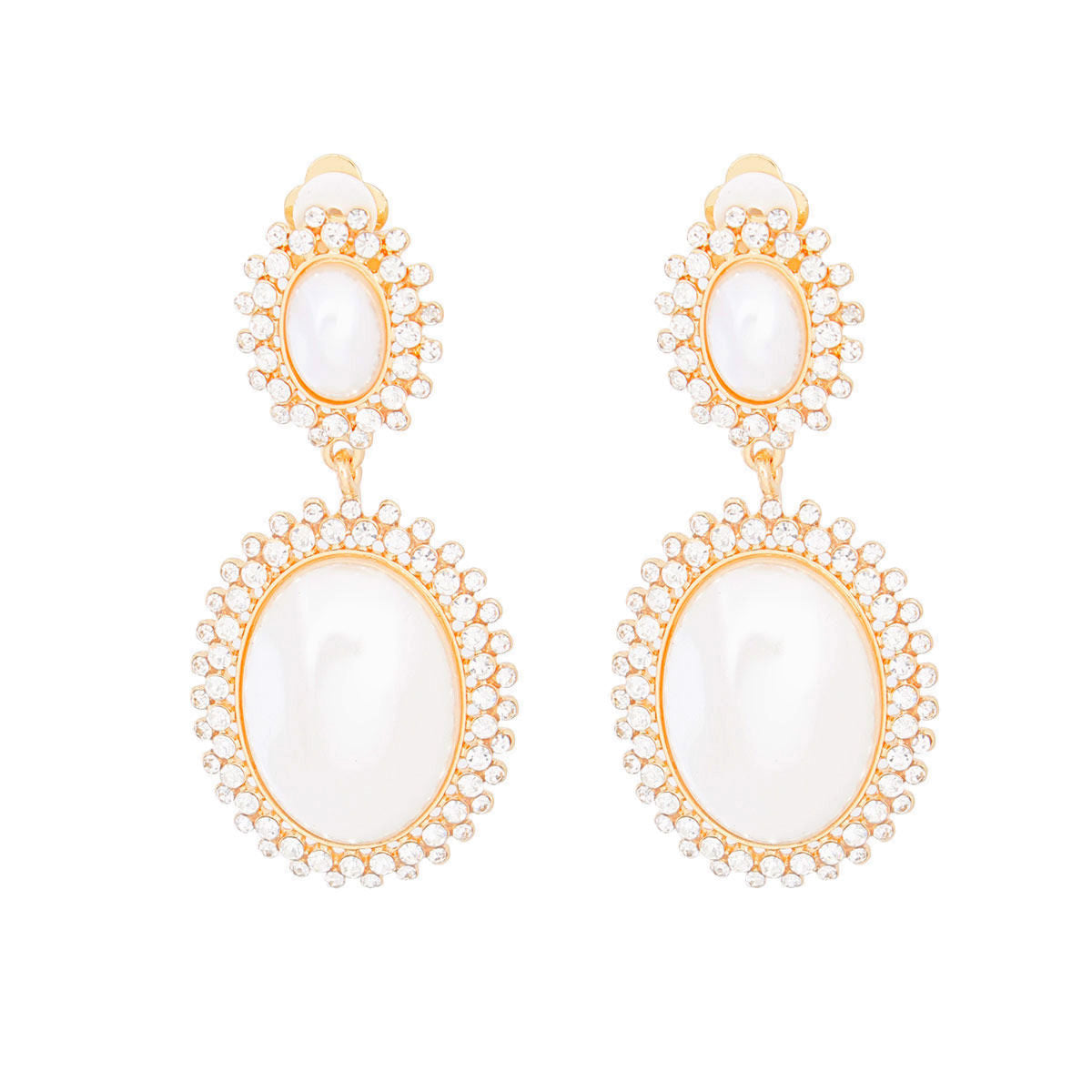 Clip On Gold Medium Pearl Halo Earrings for Women