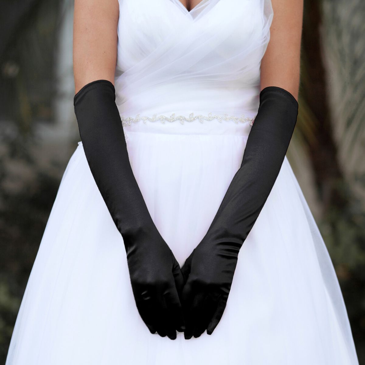 Long Black Satin Gloves