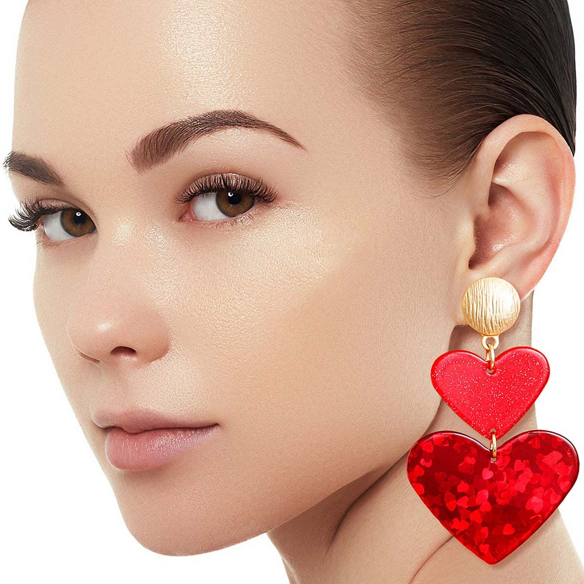 Red Double Heart Earrings