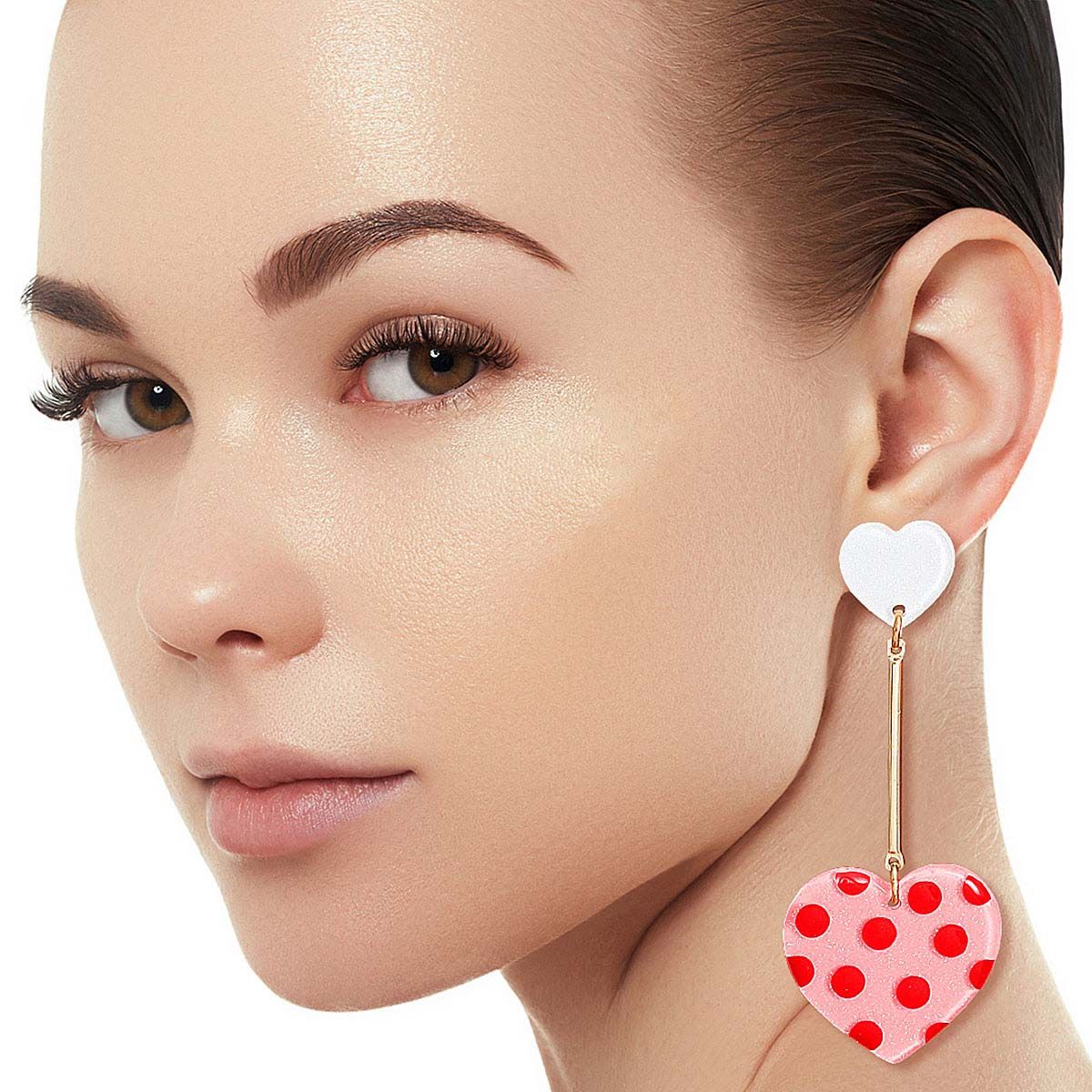 Pink Polka Dot Heart Earrings