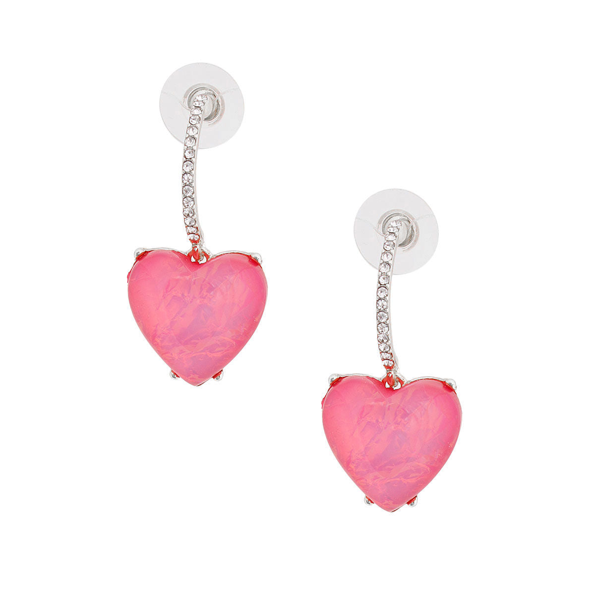 Silver Fuchsia Heart Huggie Hoops