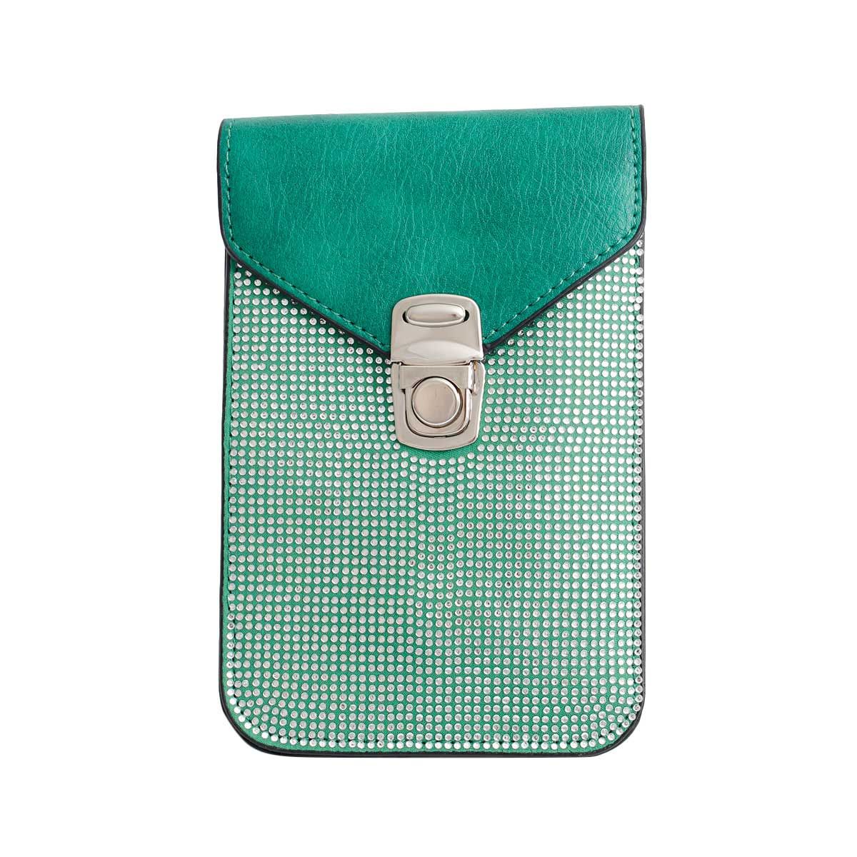 Green Rhinestone Cellphone Wallet