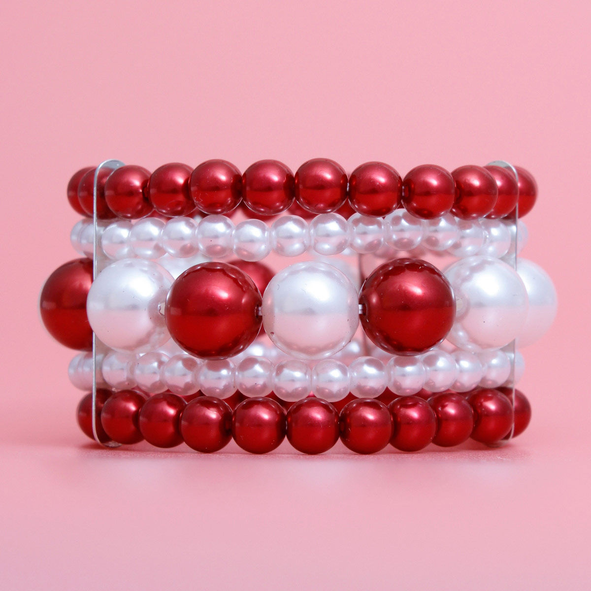 Bracelet Red White Stacked Pearls for Women