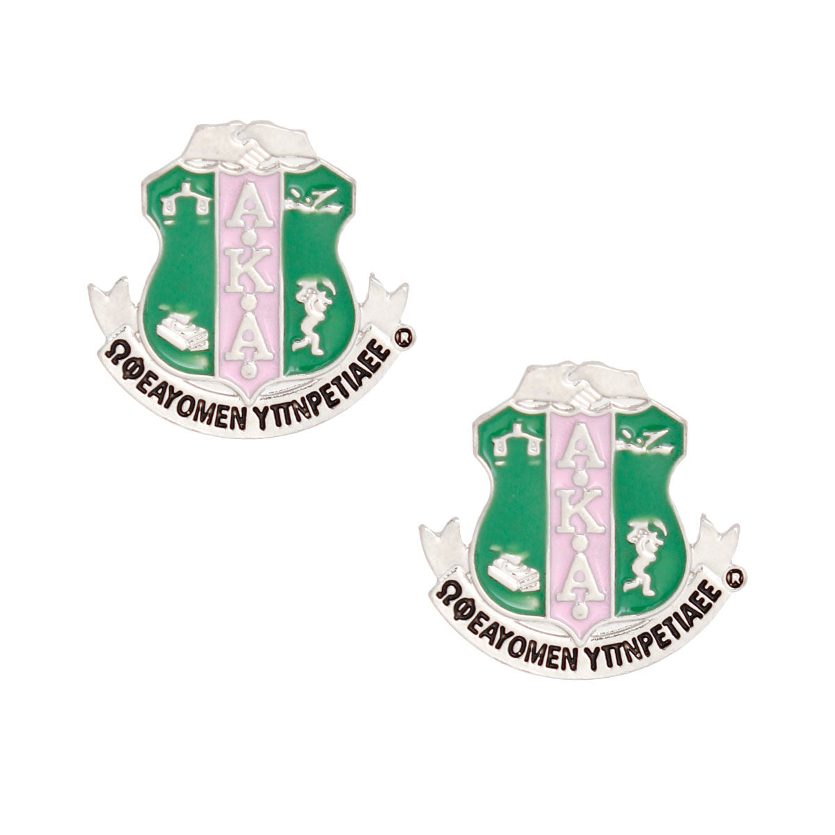 Pink Green Crest Studs