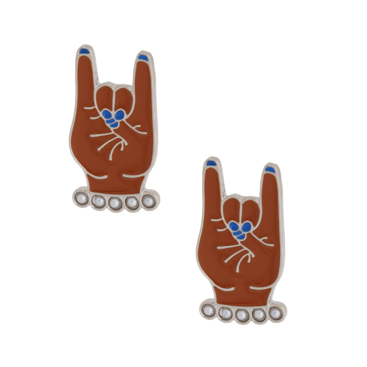 Blue White Hand Sign Studs