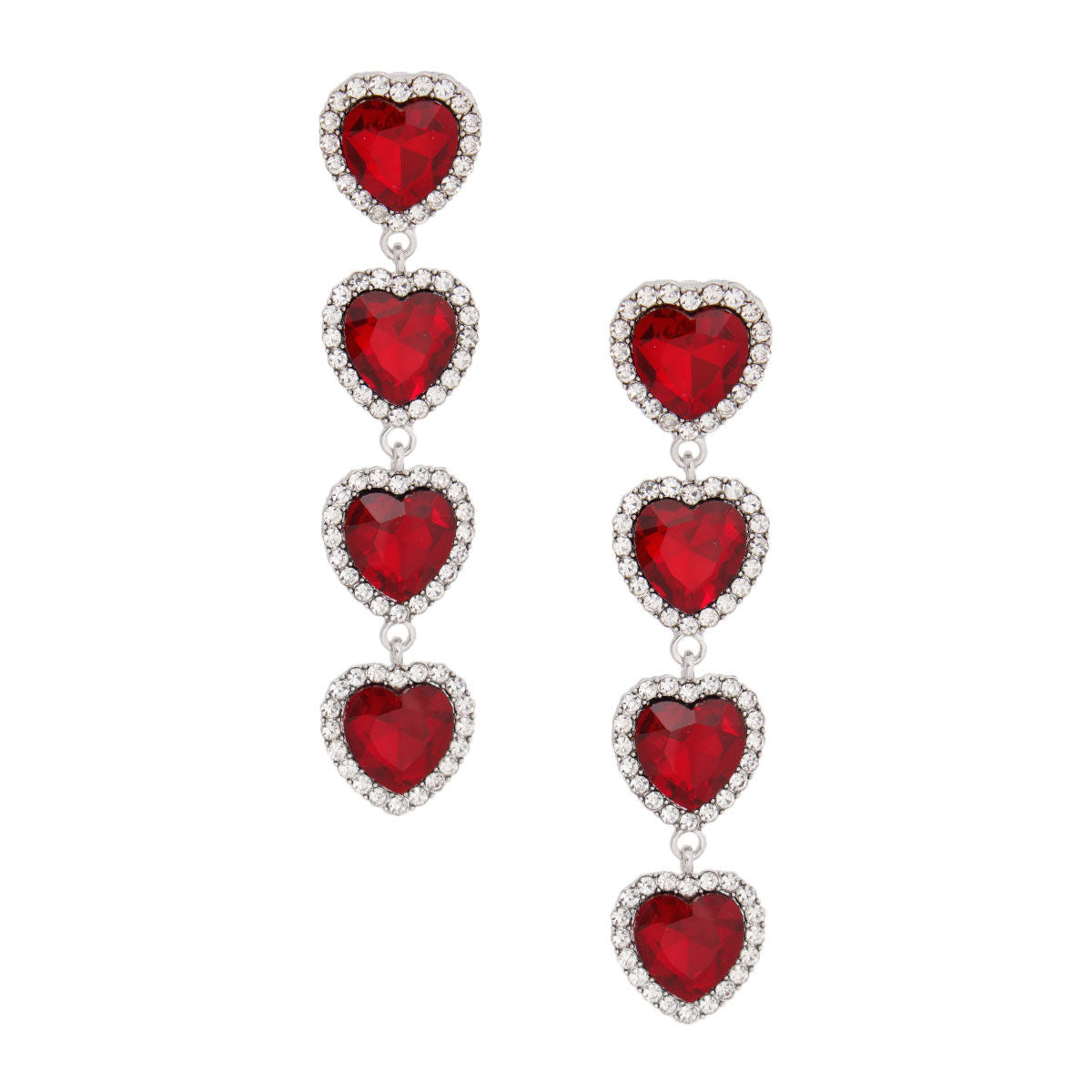 Red Crystal Quad Heart Earrings