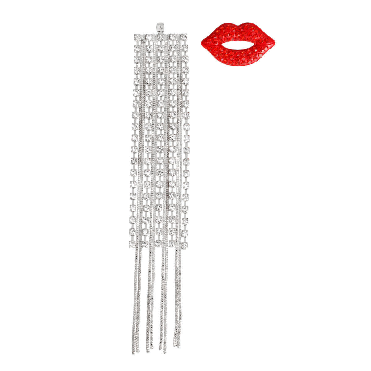 Lips Shoulder Duster Silver Earrings