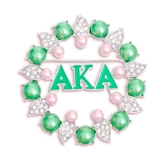 Brooch Pink Green AKA Pearl Pin for Women