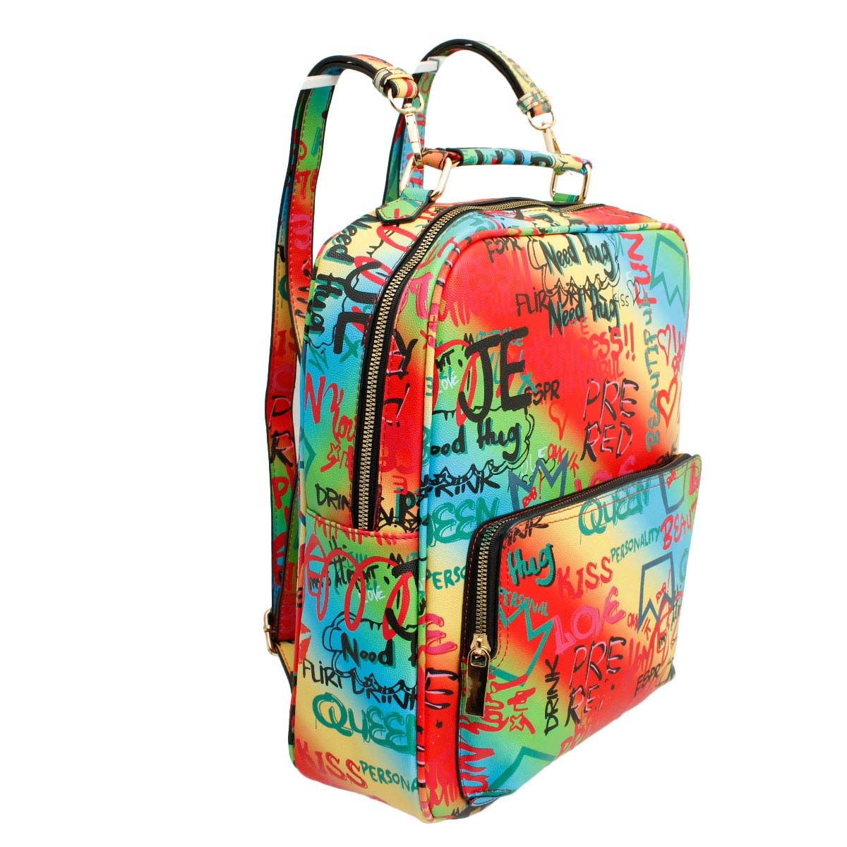 Multi Color Graffiti Trolley Sleeve Backpack