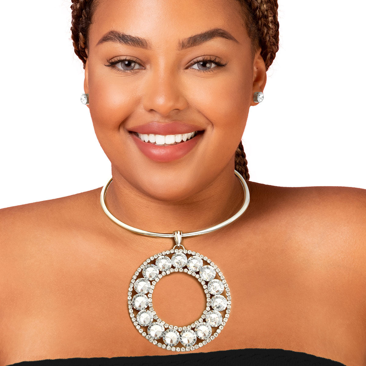 Rigid Silver Halo Circle Necklace