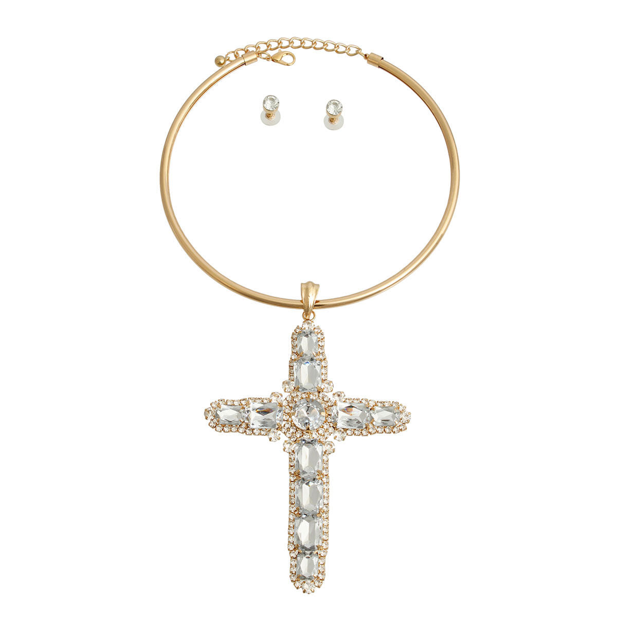 Rigid Gold Halo Cross Necklace