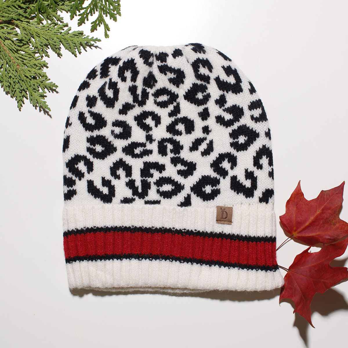 Beanie Hat Acrylic Ivory Leopard Hat for Women